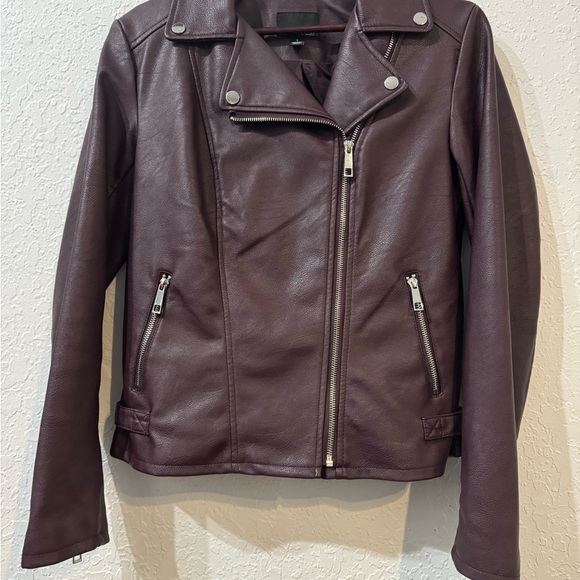 a.n.a Women's Burgundy Pleather Moto Jacket - Picture 4 of 5